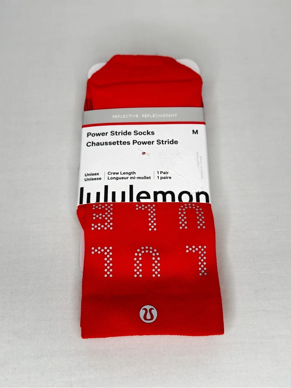 lululemon Power Stride Crew Socks Crye Red Crew Length NWT Size M